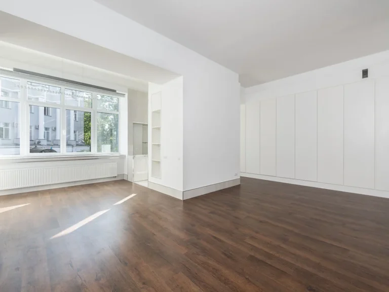 Appartement vide et lumineux nettoyé pour une fin de bail, placards blancs et parquet propre, prêt pour l'état des lieux